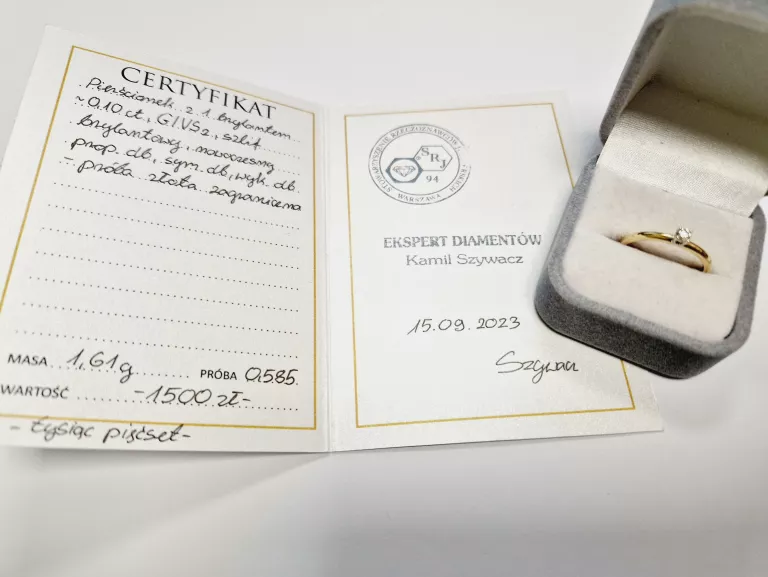 ZŁOTY PIERŚCIONEK Z BRYLANTEM 585 14K 0,10CT R.15