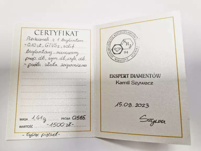 ZŁOTY PIERŚCIONEK Z BRYLANTEM 585 14K 0,10CT R.15