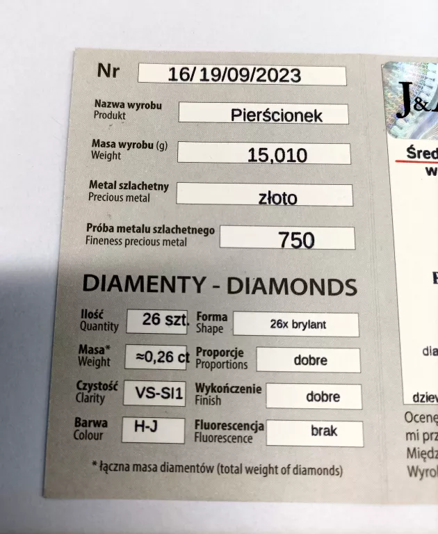 PIERŚCIEŃ Z DIAMENTAMI P750 W15,03G R18/19