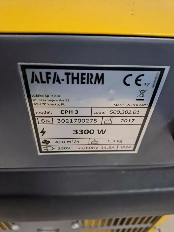 NAGRZEWNICA ELEKTRYCZNA ALFA-THERM EPH 3 3300W