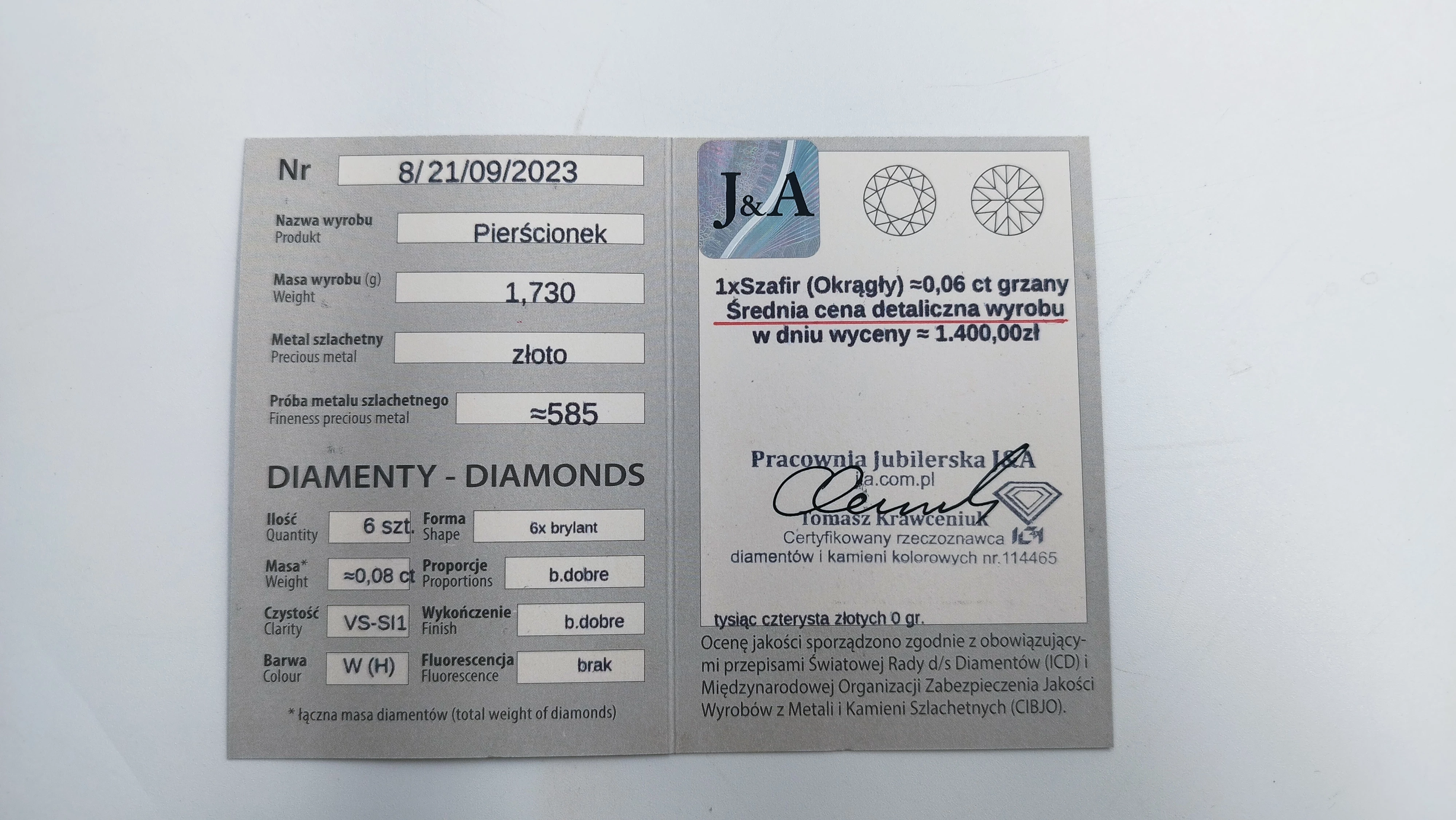 wyrob-jubilerski-pierscionek-585-diamenty-szafir-stan-uzywany