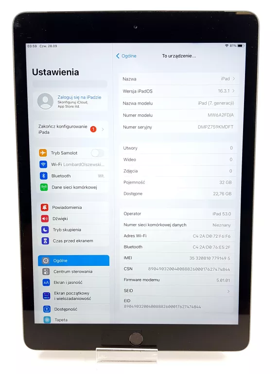 TABLET APPLE IPAD 7 A2198 WIFI CELLULAR 32GB