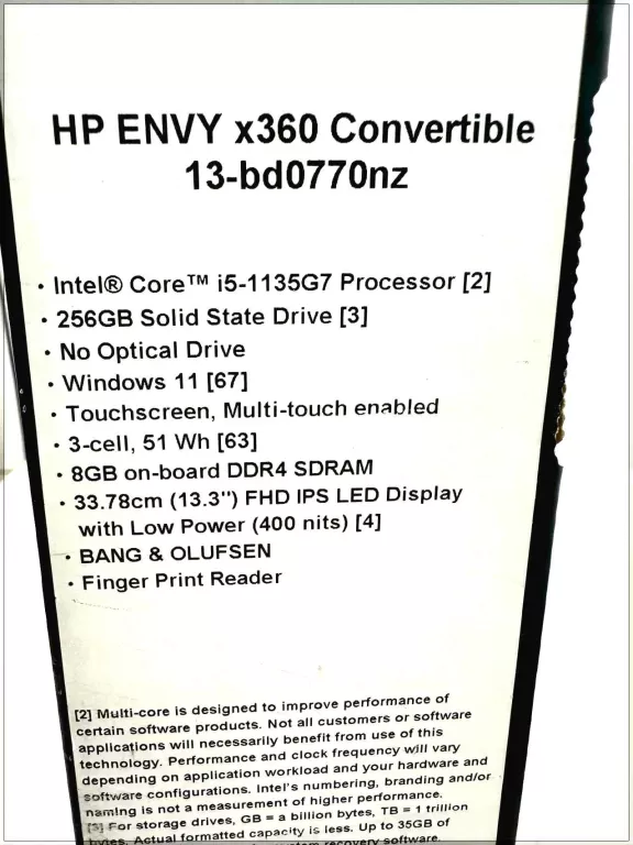 LAPTOP HP ENVY X360 13-BD0770NZ I5-11GEN 8GB 256GB