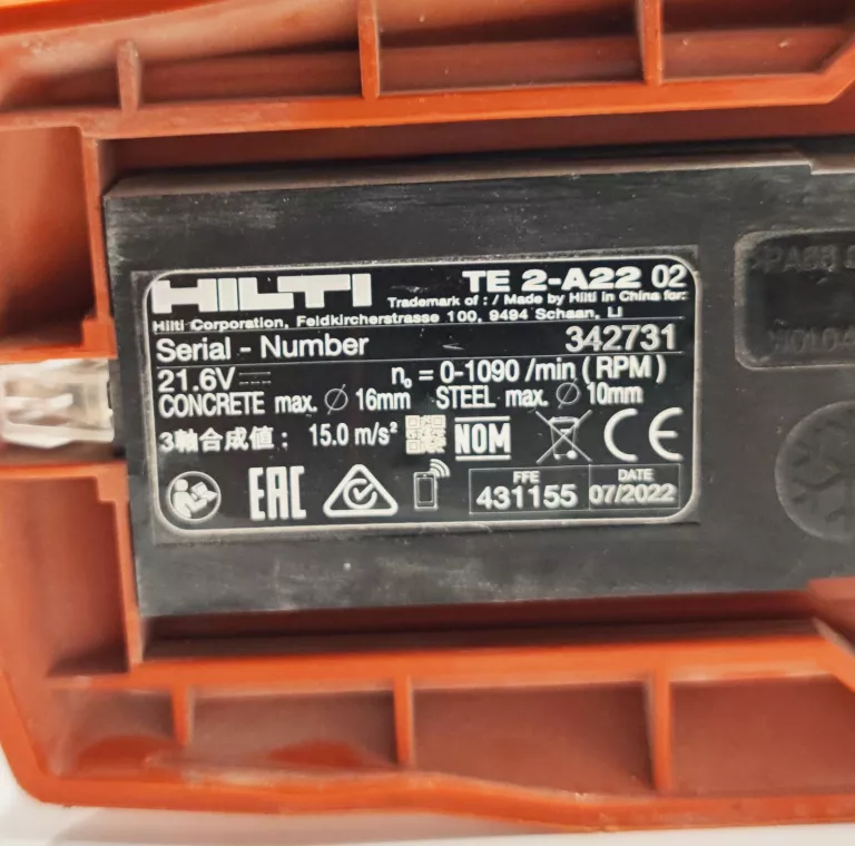 MŁOTOWIERATKA HILTI TE 2-A22 Z AKU 3.3 AH 07/2022