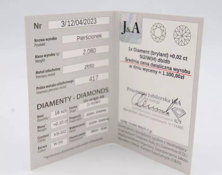 ZŁOTY PIERŚCIONEK  585 W:2,08 R:13