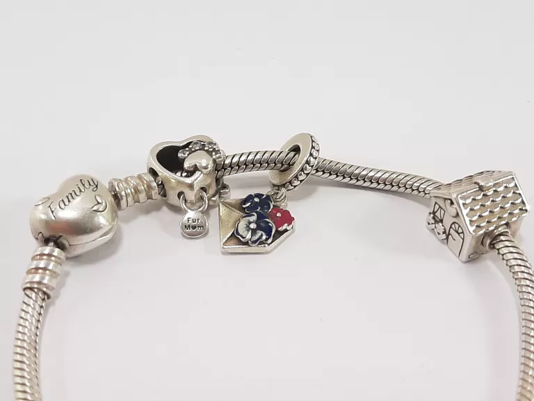 SREBRNA BRANSOLETKA PANDORA 925 CHARMSY 19CM