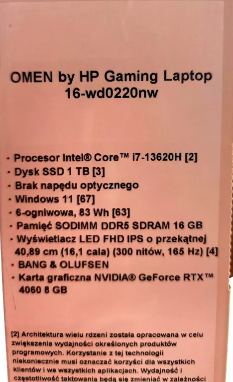 HP OMEN 16-WD0220NW I7-13GEN SSD:1TB W11 16GB