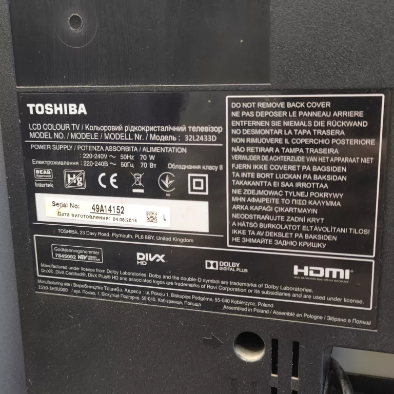 TELEWIZOR TOSHIBA 32L2433D