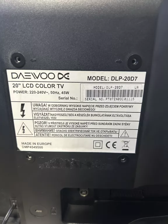TELEWIZOR DAEVO DLP-20D7 BEZ PILOTA