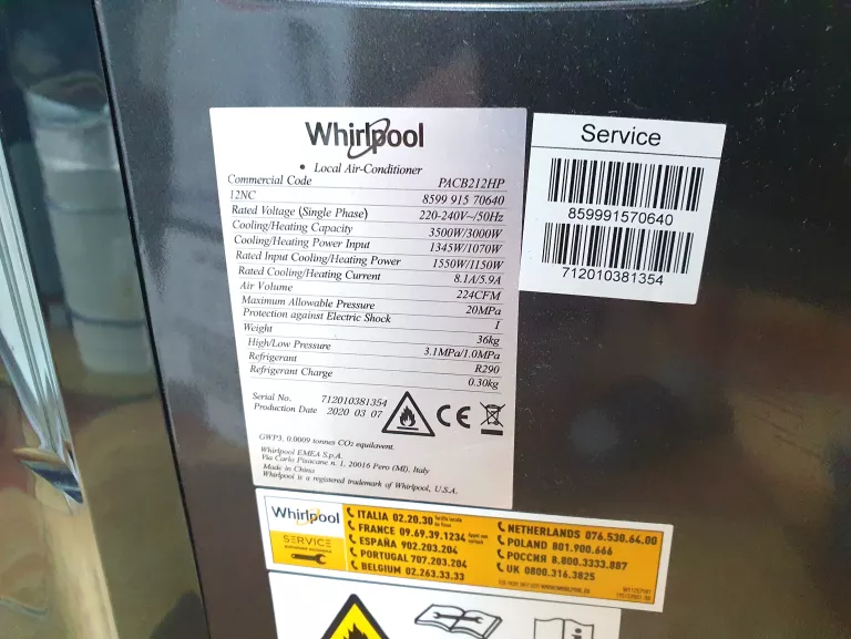 KLIMATYZATOR WHIRLPOOL PACB212HP