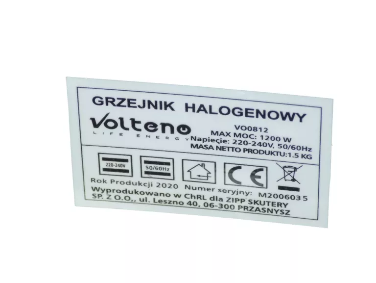 GRZEJNIK HALOGENOWY VOLTENO VO0812 1200W