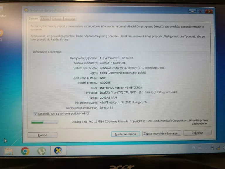 LAPTOP ACER ASPIRE ONE D255