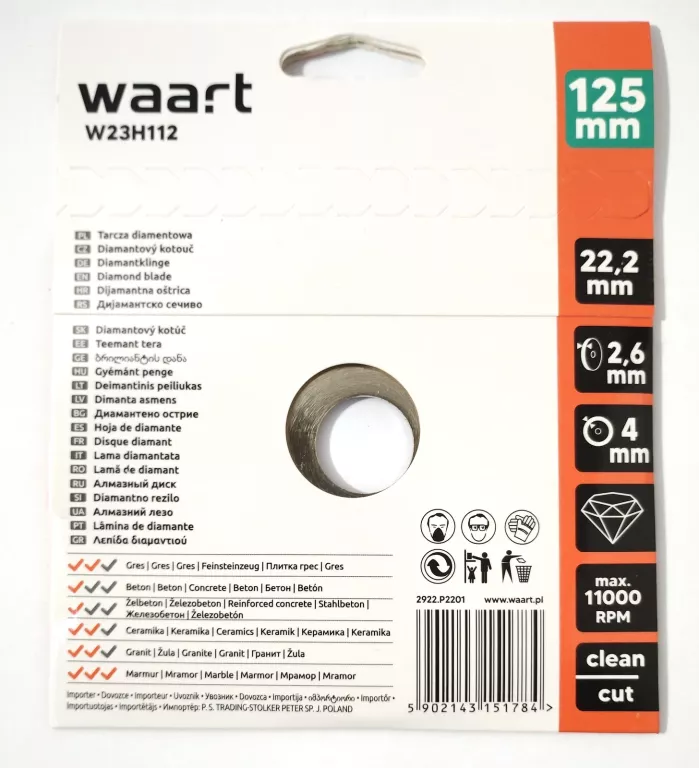 TARCZA DIAMENTOWA WAART 125MM, 2,6MM, 4MM