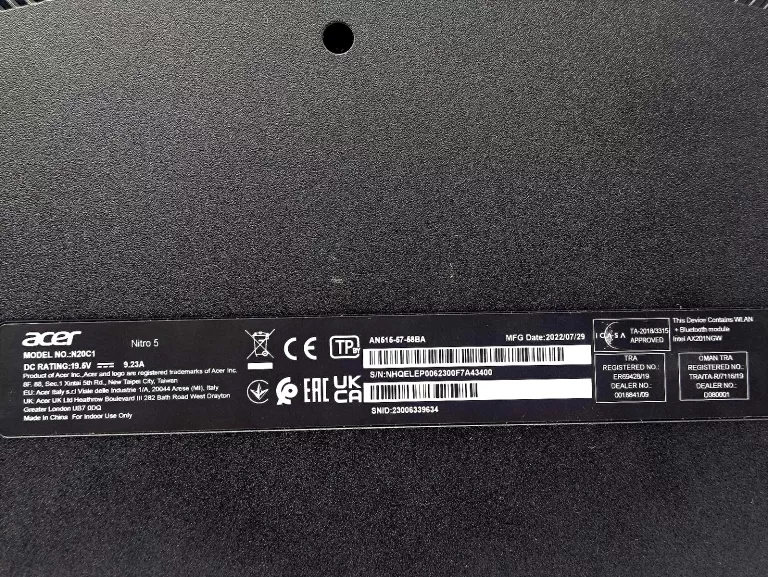 LAPTOP ACER NITRO 5 N20C1 I5/16RAM/RTX3050/512SSD