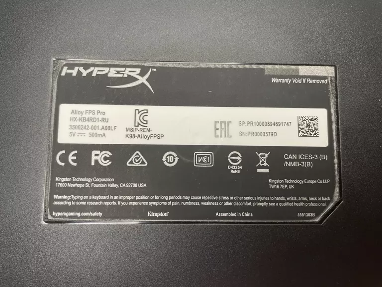 KLAWIATURA HYPERX ALLOY FPS PRO CHERRY MX RED HX-KB4RD1-RU