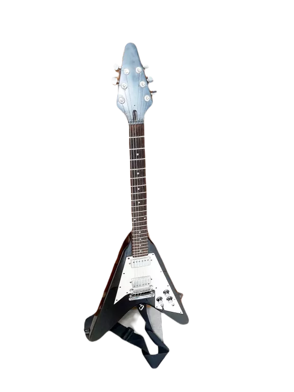 GITARA ELEKTRYCZNA JACKY JACKSON FLYING V 2000S BLACK ZESTAW REPLIKA
