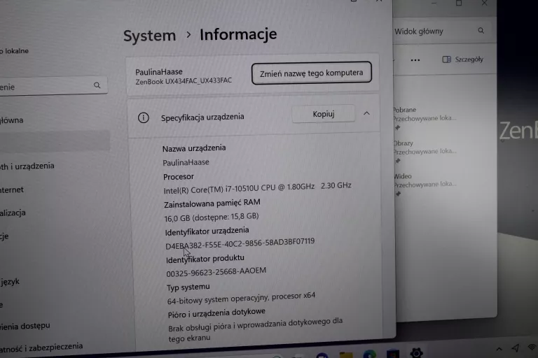 LAPTOP ASUS ZENBOOK 14 UX433FAC I7/16B/512GB SSD