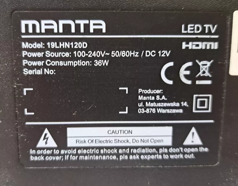 TELEWIZOR MANTA 19LHN120D + PILOT