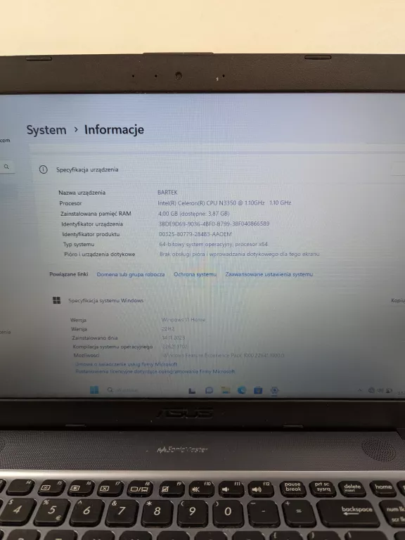 LAPTOP ASUS F541N ŁADOWARKA