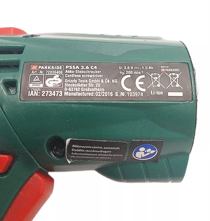 WKRĘTARKA PARKSIDE PSSA 3.6 C4 + BITY, LADOWARKA