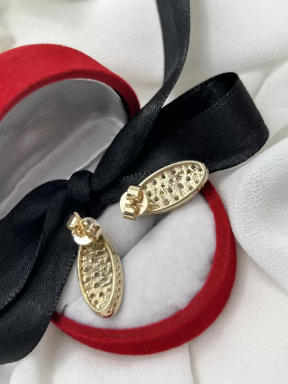 PIĘKNE ZŁOTE 585 KOLCZYKI OWALNE Z CYRKONIAMII 7,33G