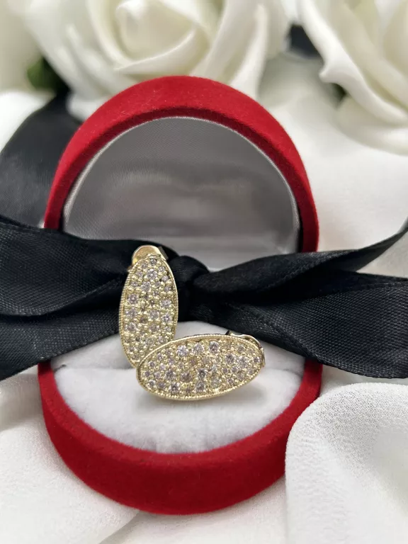 PIĘKNE ZŁOTE 585 KOLCZYKI OWALNE Z CYRKONIAMII 7,33G