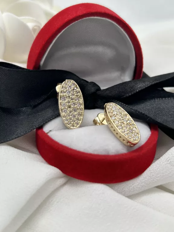 PIĘKNE ZŁOTE 585 KOLCZYKI OWALNE Z CYRKONIAMII 7,33G