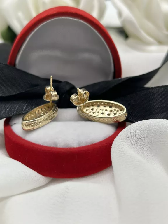 PIĘKNE ZŁOTE 585 KOLCZYKI OWALNE Z CYRKONIAMII 7,33G