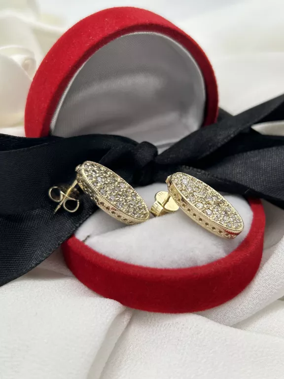 PIĘKNE ZŁOTE 585 KOLCZYKI OWALNE Z CYRKONIAMII 7,33G