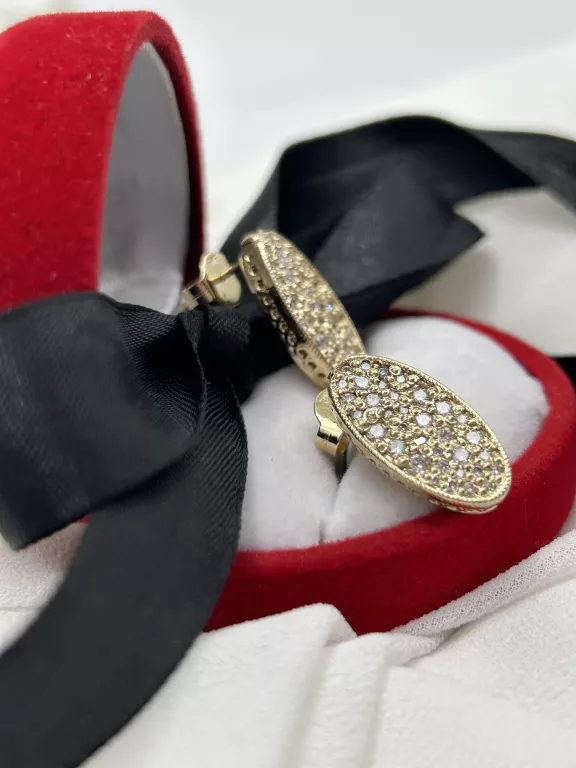 PIĘKNE ZŁOTE 585 KOLCZYKI OWALNE Z CYRKONIAMII 7,33G