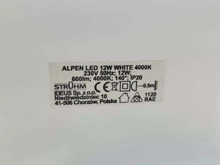 OPRAWA DEKORACYJNA ALPEN LED 12W WHITE 4000K