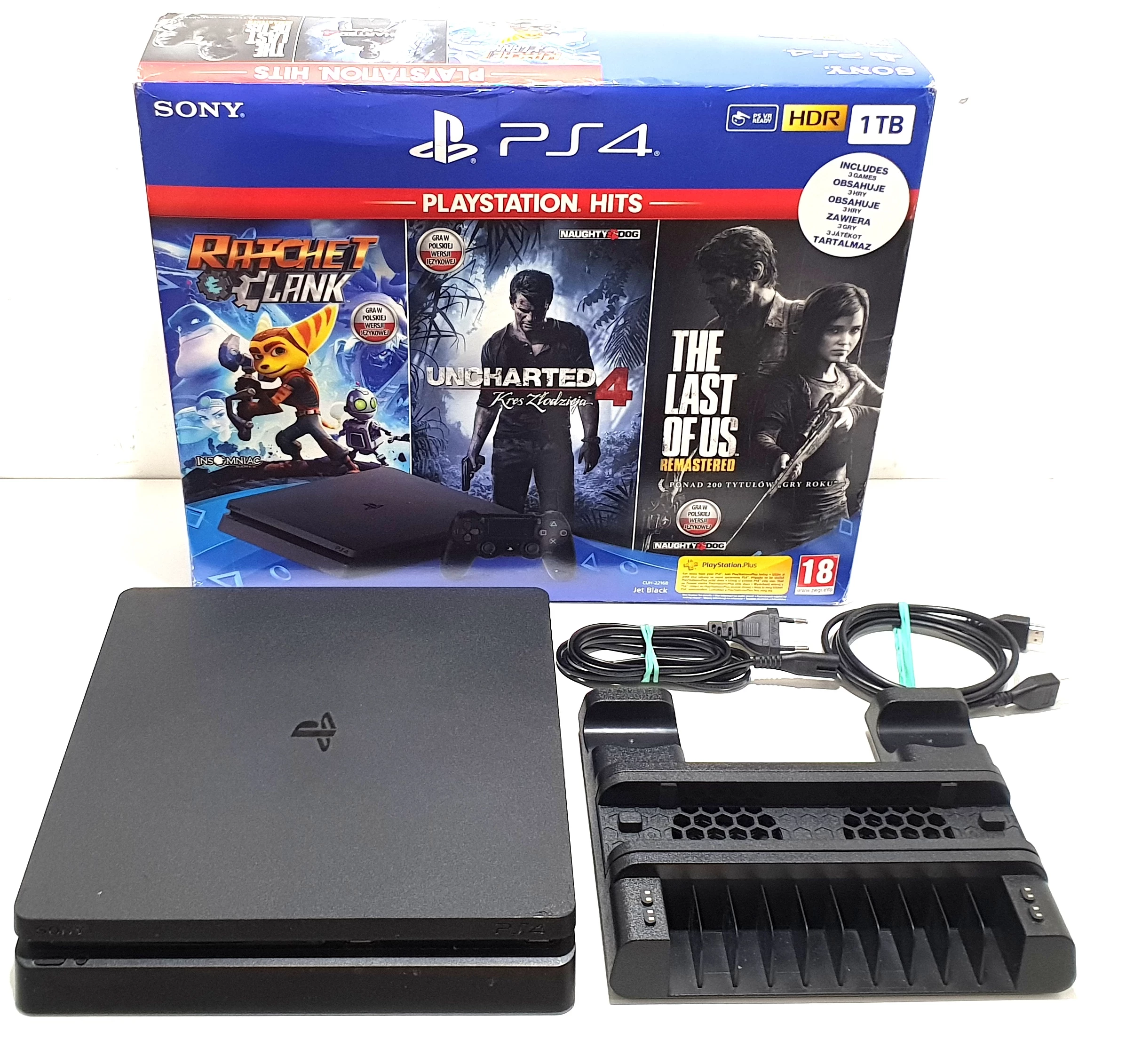 KONSOLA PS4 SLIM 1TB CUH-2216B +PODSTAWKA CHŁODZĄCA ORAZ NA PADY+KABEL ...