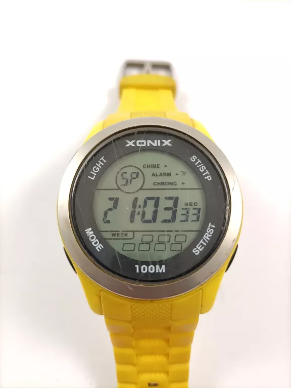 ZEGAREK ELEKTRONICZNY XONIX ŻÓŁTY PORYSOWANE SZKIEŁKO