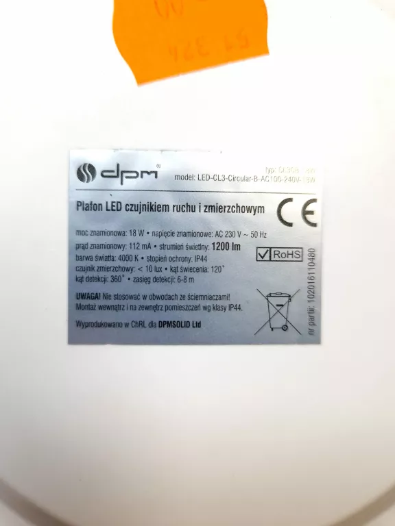 PLAFONIERA LED Z CZUJNIKIEM RUCHU I ZMIERZCHOWYM 18W 1440LM 4000K