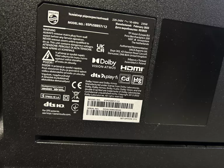 TELEWIZOR PHILIPS 65PUS8857/12 LED 4K UHD ANDROID 65 CALI