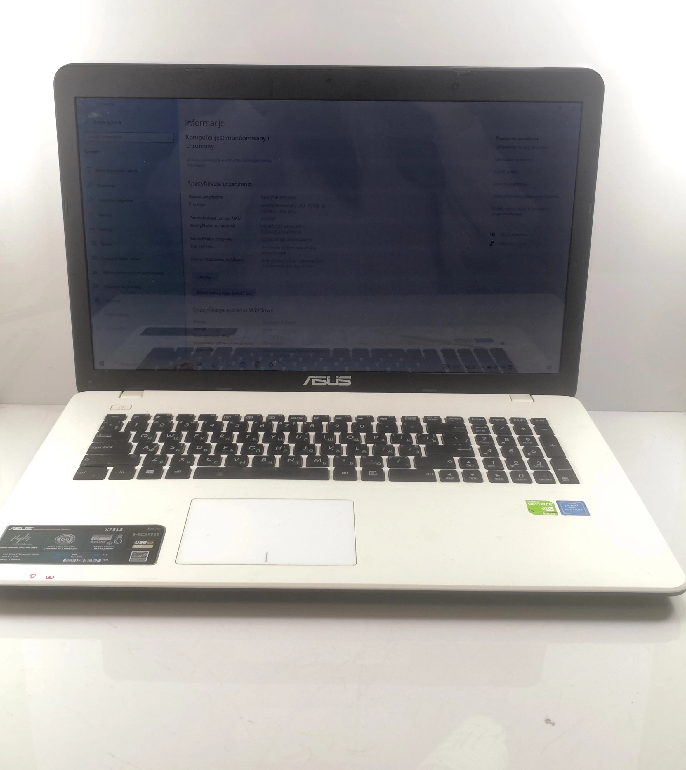 LAPTOP ASUS X751S PENTIUM 4GB RAM 1TB HDD WIIN10 GF920MX | Laptopy ...