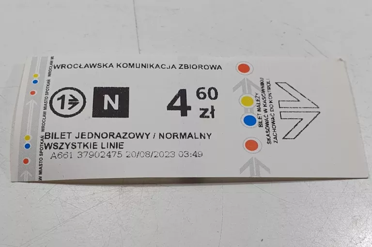 BILETY NORMALNY JEDNORAZOWY ZA 4,6 MPK WROCŁAW
