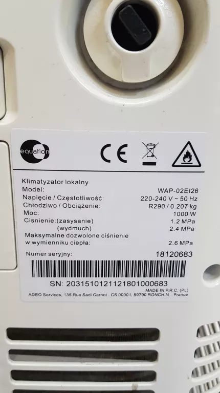 PROMOCJA! KLIMATYZATOR EQUATION WAP-02EI26 1000 W + PILOT