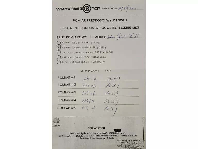 WIATRÓWKA PCP OPTIMA HATSAN GALATIAN III QE 5,5 MM
