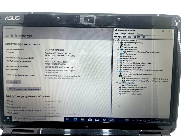 LAPTOP ASUS K50IJ INTEL PENTIUM DUAL CORE 4/320GB +ŁAD