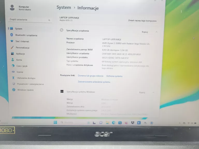 LAPTOP ACER ASPIRE 3 A315-23