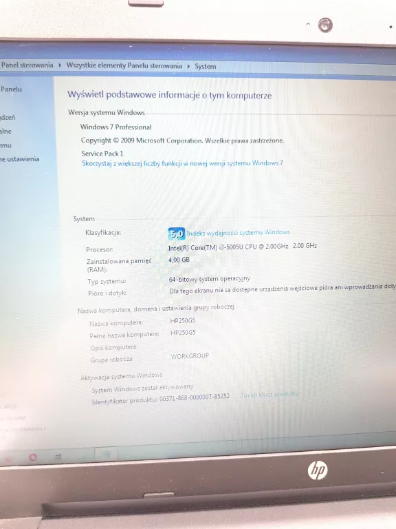 LAPTOP HP 250 G5 LEKKO ZWIESZA SIĘ TOUCHPAD