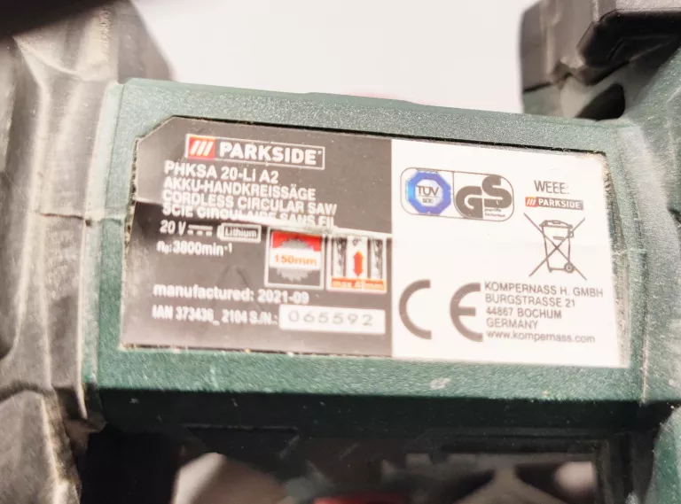 PARKSIDE AKUMULATOROWA PILARKA TARCZOWA 20 V A2 + WALIZKA I AKU
