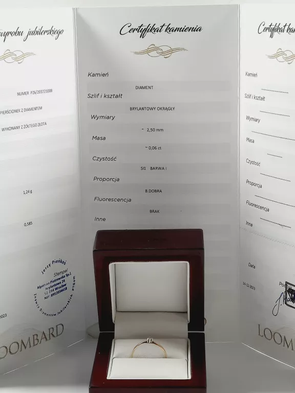 ZŁOTY PIERSCIONEK W:1,24 PR585