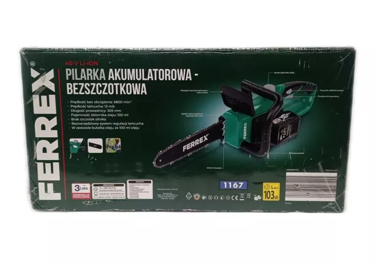 PILARKA AKUMULATOROWA FERREX 40V + AKUMULATOR + ŁADOWARKA