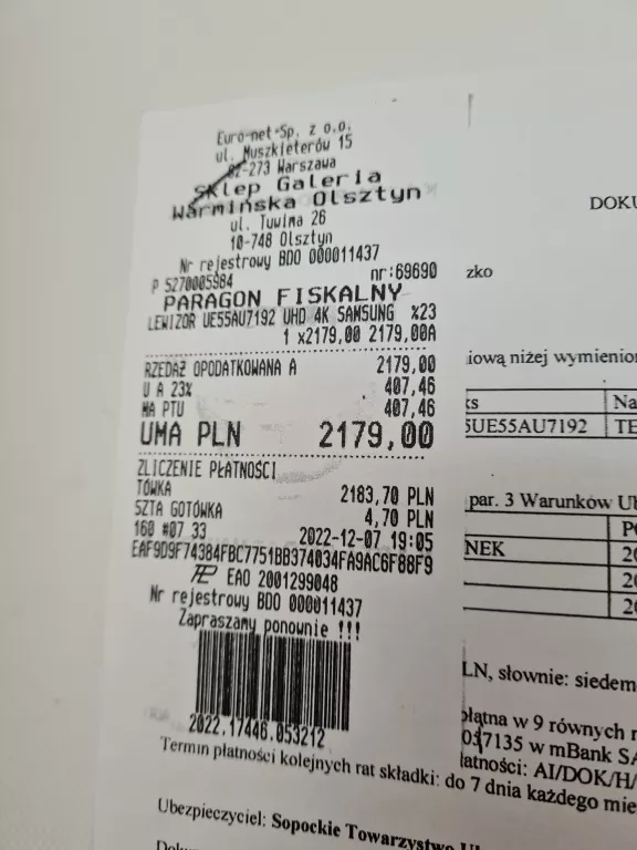 TELEWIZOR SAMSUNG UE55AU7192U