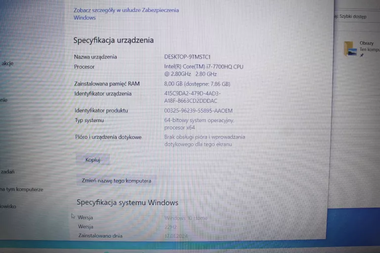 LAPTOP DELL INSPIRON 15 5577 I7 8/1124GB USZKODZONY