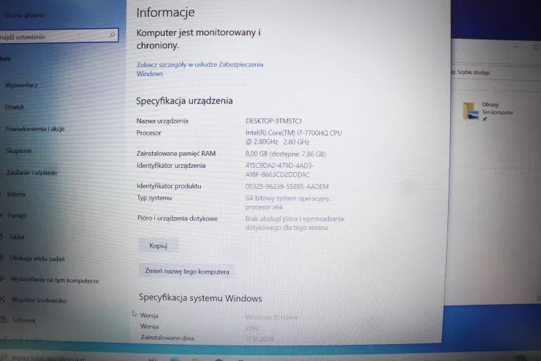 LAPTOP DELL INSPIRON 15 5577 I7 8/1124GB USZKODZONY