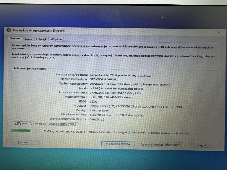LAPTOP SAMSUNG NP530U3B I7 | 8GB | WIN 10 |