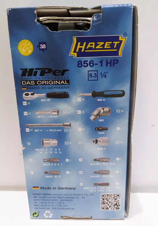 HAZET ZESTAW NASADEK 1/4 856-1 38-CZĘŚCI